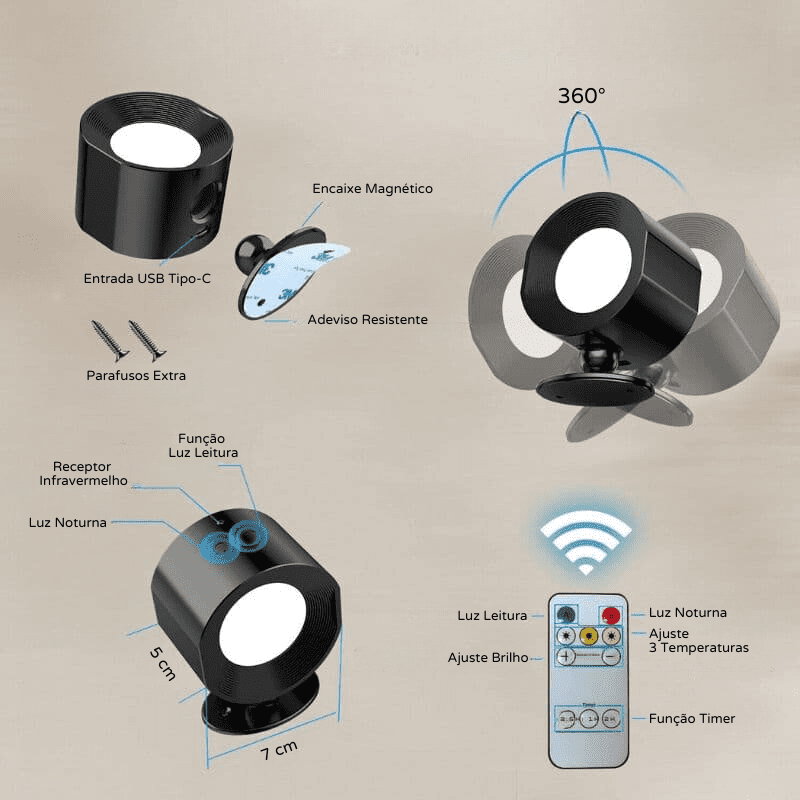 Arandela de Parede Interna LED Bifocal Sem Fio Illumiarte 12